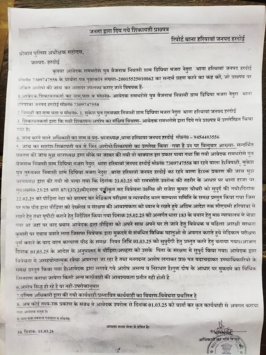किशोरी के पिता ने लगाया दरोगा पर अभद्रता का आरोप एसपी से की शिकायत